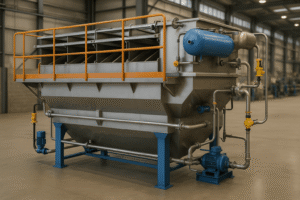 Sistema de Flotación Por Aire Disuelto - Sistema DAF para tratamiento de aguas residuales Industriales operando dentro de una nave industrial por Grupo Rivend Mexico