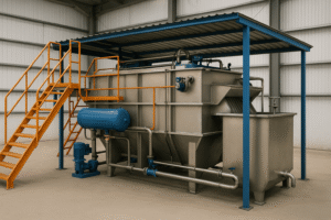 Sistema de Flotación Por Aire Disuelto - Sistema DAF para tratamiento de aguas residuales operando dentro de una nave industrial por Grupo Rivend Mexico