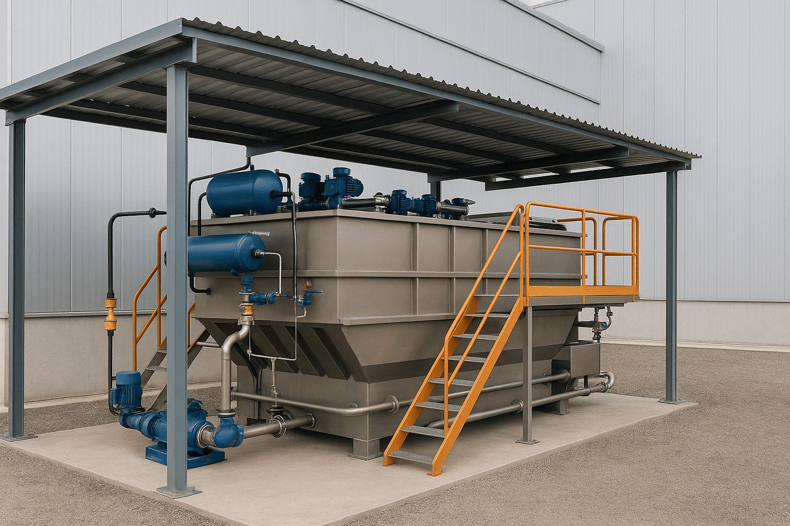 Sistema de Flotación Por Aire Disuelto - Sistema DAF para tratamiento de aguas residuales operando en una nave industrial por Grupo Rivend Mexico